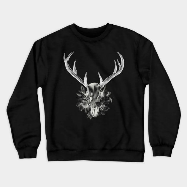 Deer Skull with Antlers in a Bed of Flowers and Lilys T-Shirt Crewneck Sweatshirt by Tred85